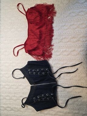 2 Piece Going Out Top Bundle Denim Corset Fringe Cami M